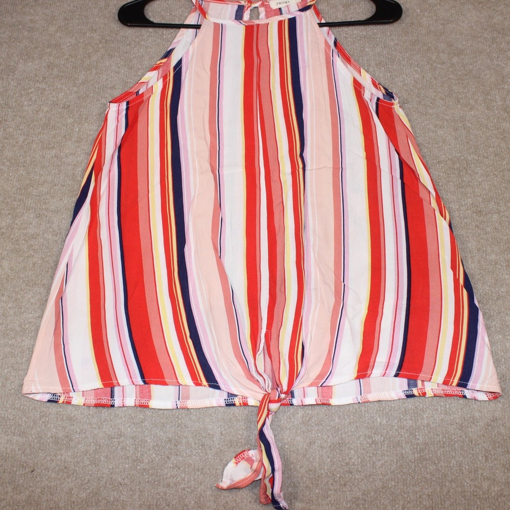 Promesa Red Pink Striped Halter Top Front Tie Knot Sleeveless Blouse Small